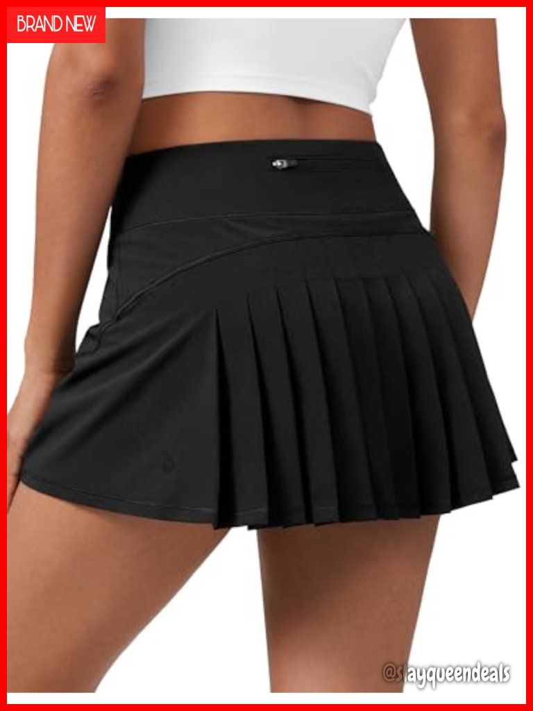 Quick Dry Pleated Tennis Skirt With Built-In Shorts, Mid Waisted, Pockets